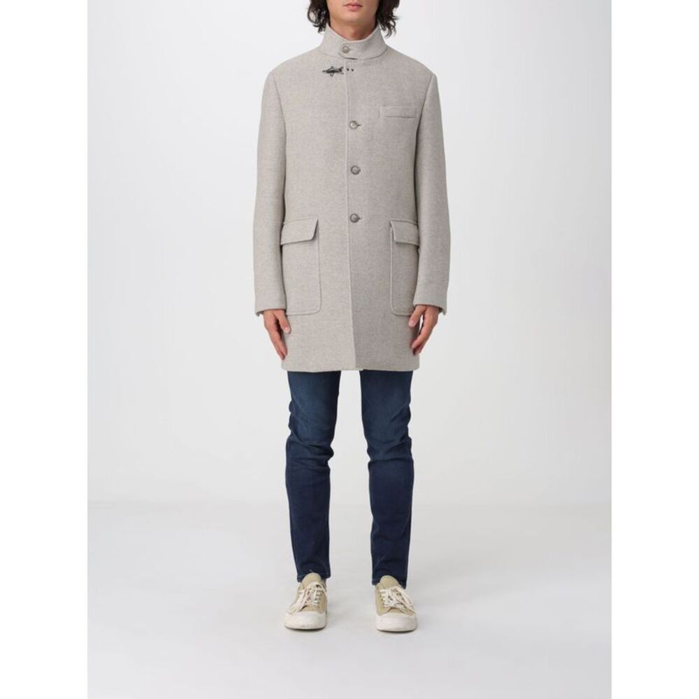 Fay Men Fay Single-Breasted Short Wool Coat With Iconic Metal Hook